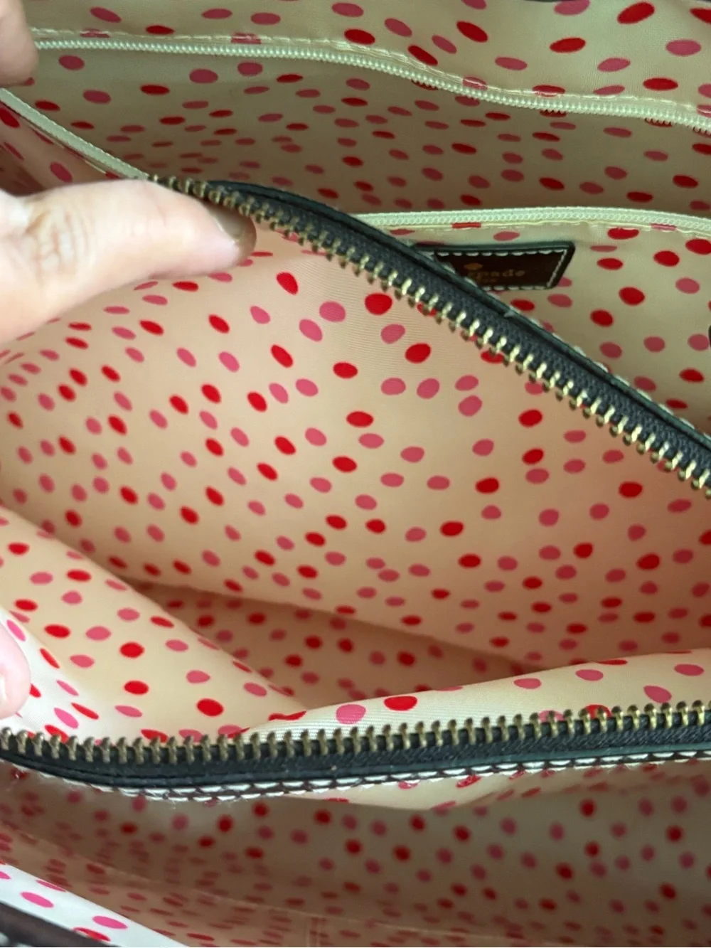 kate spade Black Shoulder Tote with Pink Polka Dot Lining